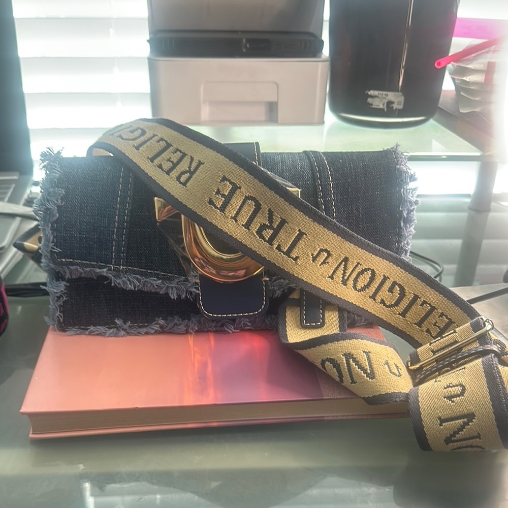 True Religion Denim Clutch with Gold Buckle - Picture 2 of 6
